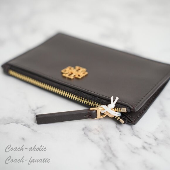 NWT Tory Burch Britten Soft Zip Card Case Wallet in Dark Mahogany - Picture 5 of 7